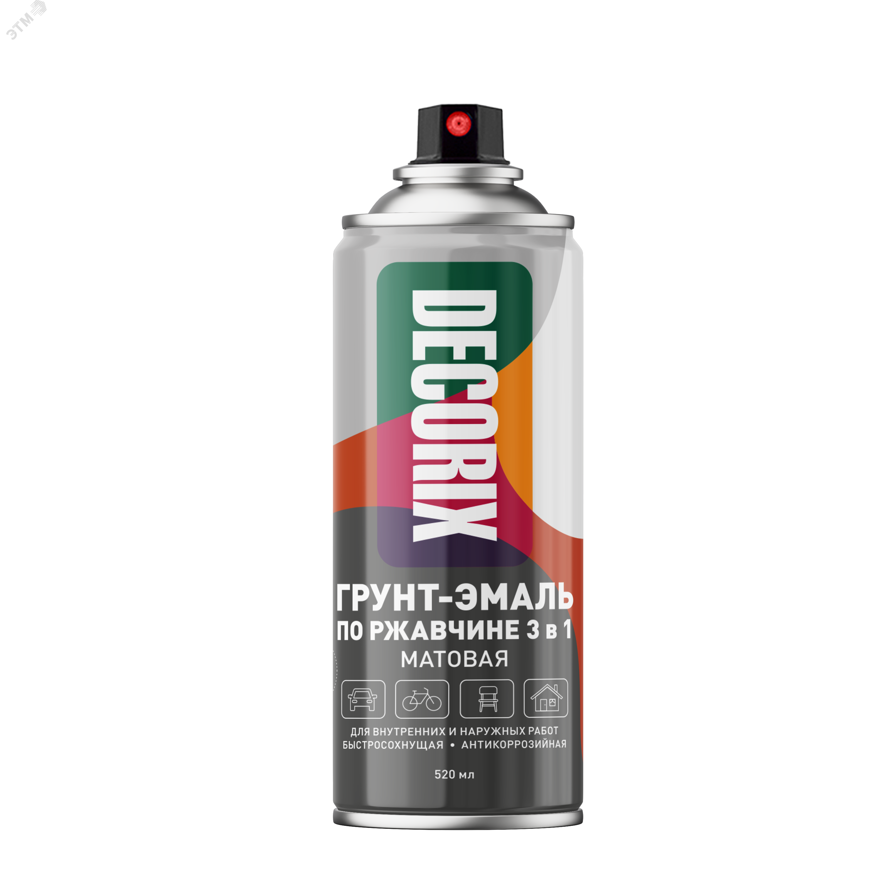 Изображение товара Грунт-эмаль по ржавчине DECORIX 3 в 1 520 мл серый матовый аэрозоль