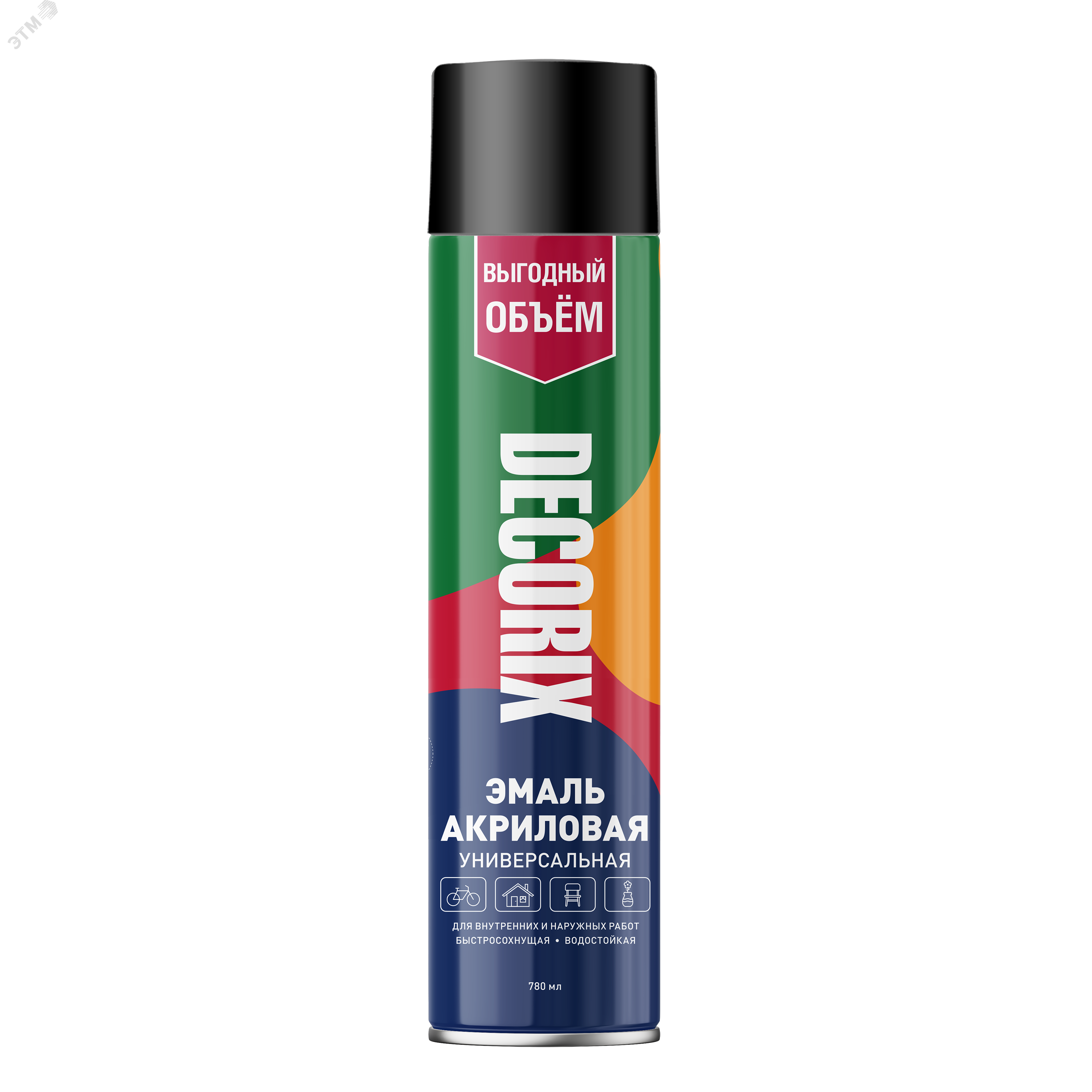 Изображение товара Эмаль аэрозольная DECORIX черная глянцевая 780 мл быстросохнущая