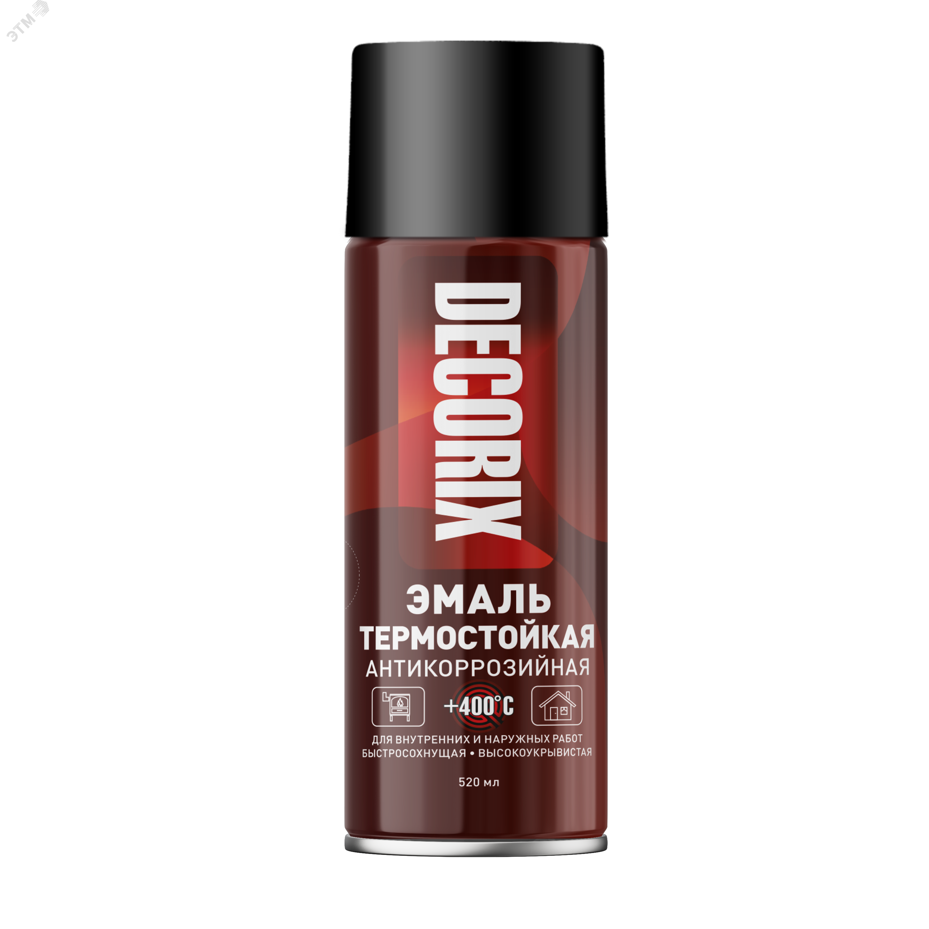 Изображение товара Эмаль аэрозольная термостойкая +400°С DECORIX, 520 мл, чёрный (шт)