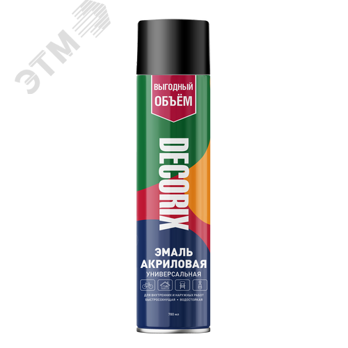 Изображение товара Эмаль аэрозольная универсальная DECORIX, 780 мл, черный матовый (шт)