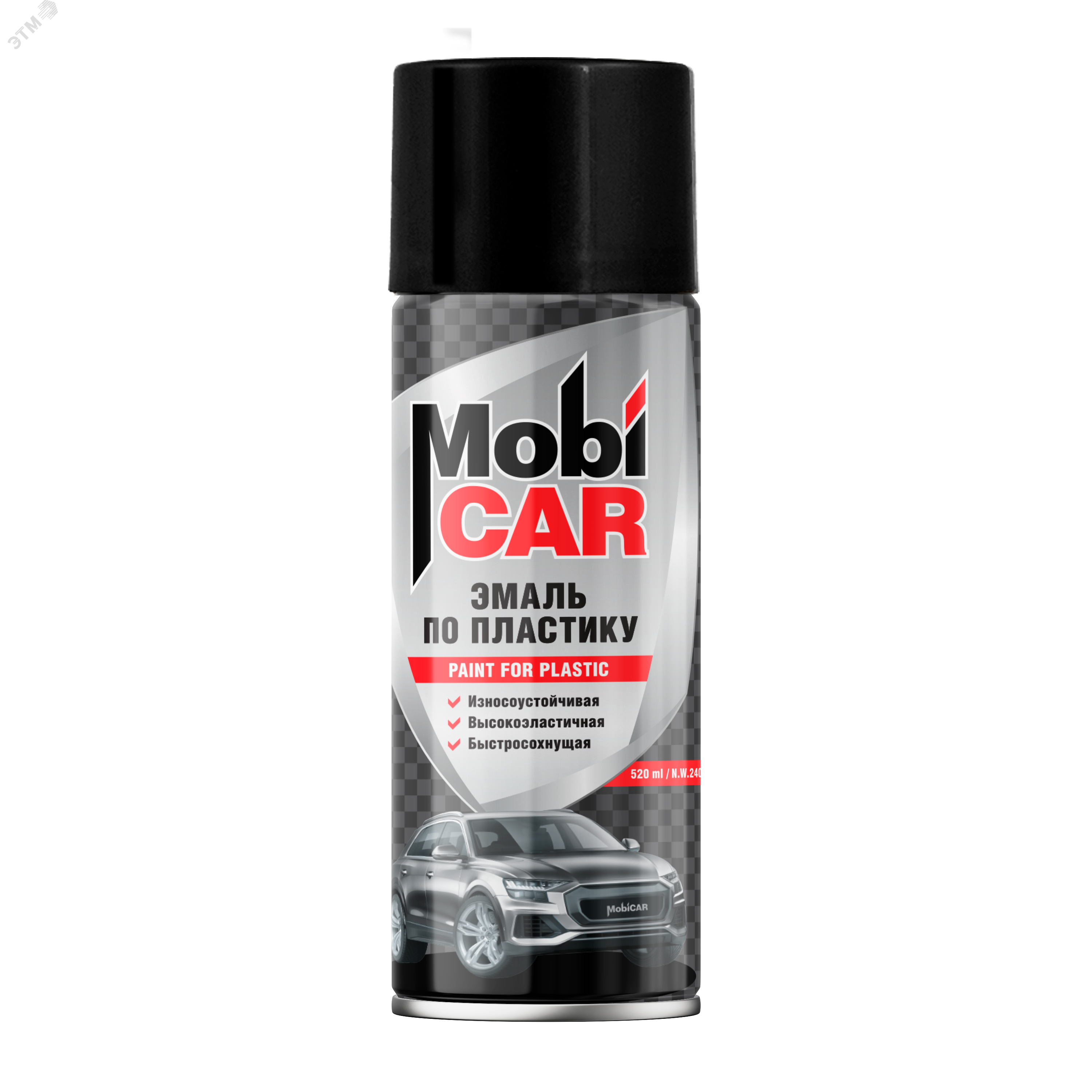 Изображение товара Эмаль аэрозольная по пластику 520 мл MobiCar черный глянцевый