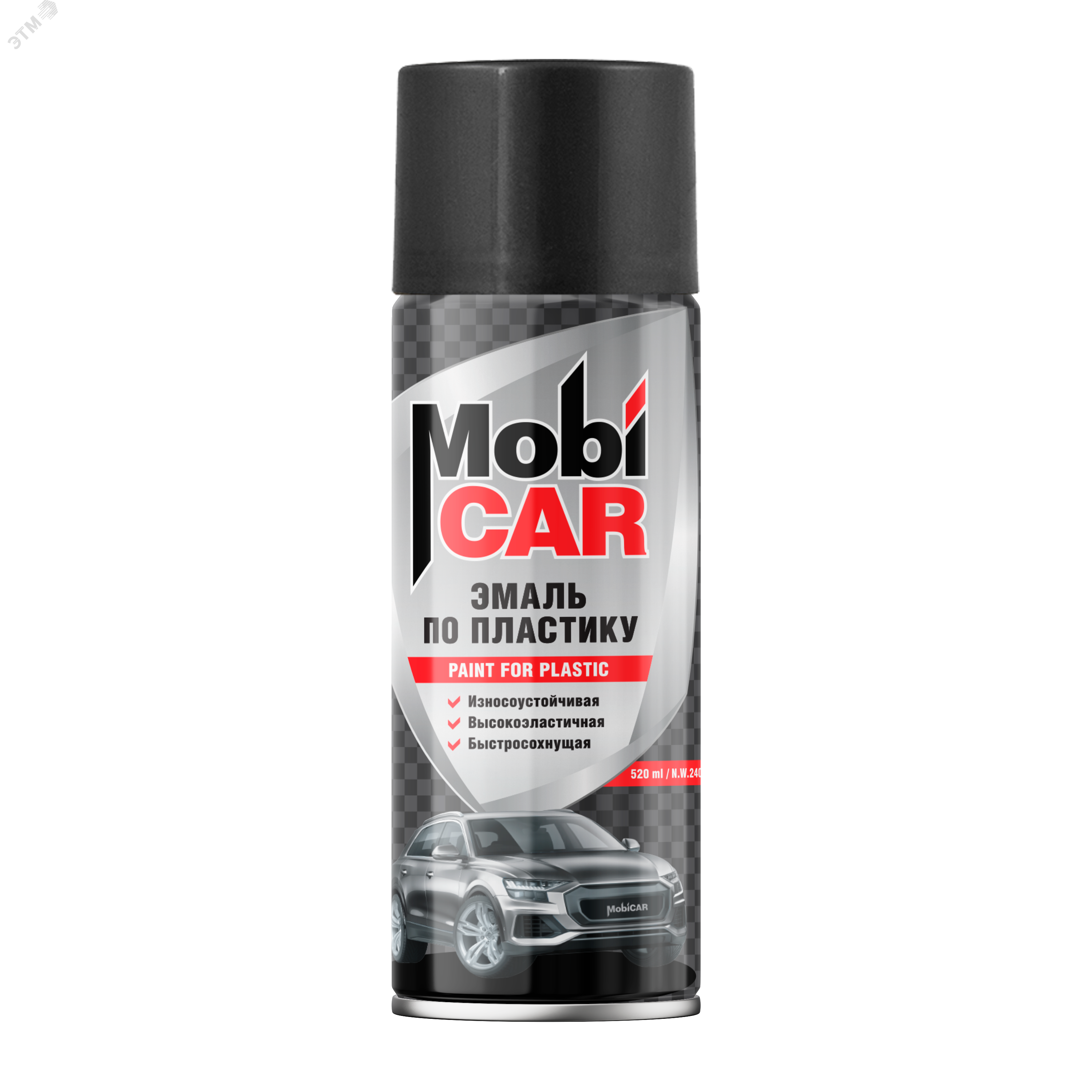 Изображение товара Эмаль аэрозольная по пластику MobiCAR 520 мл черный матовый