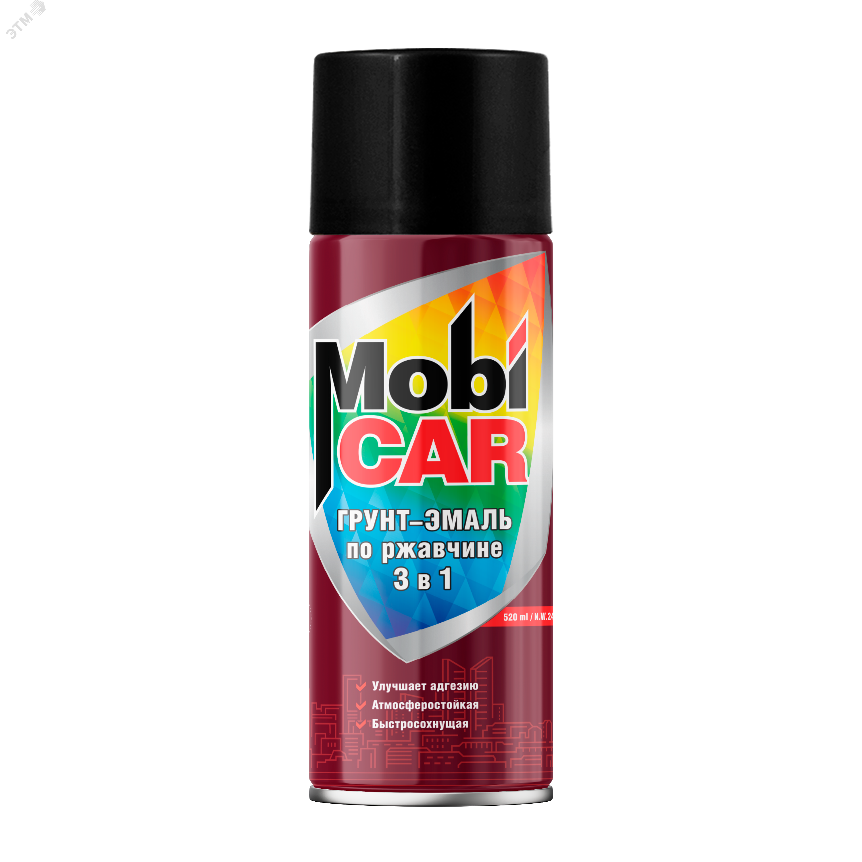 Изображение товара Грунт-эмаль по ржавчине аэрозольная 3 в 1 черный глянцевый 520 мл