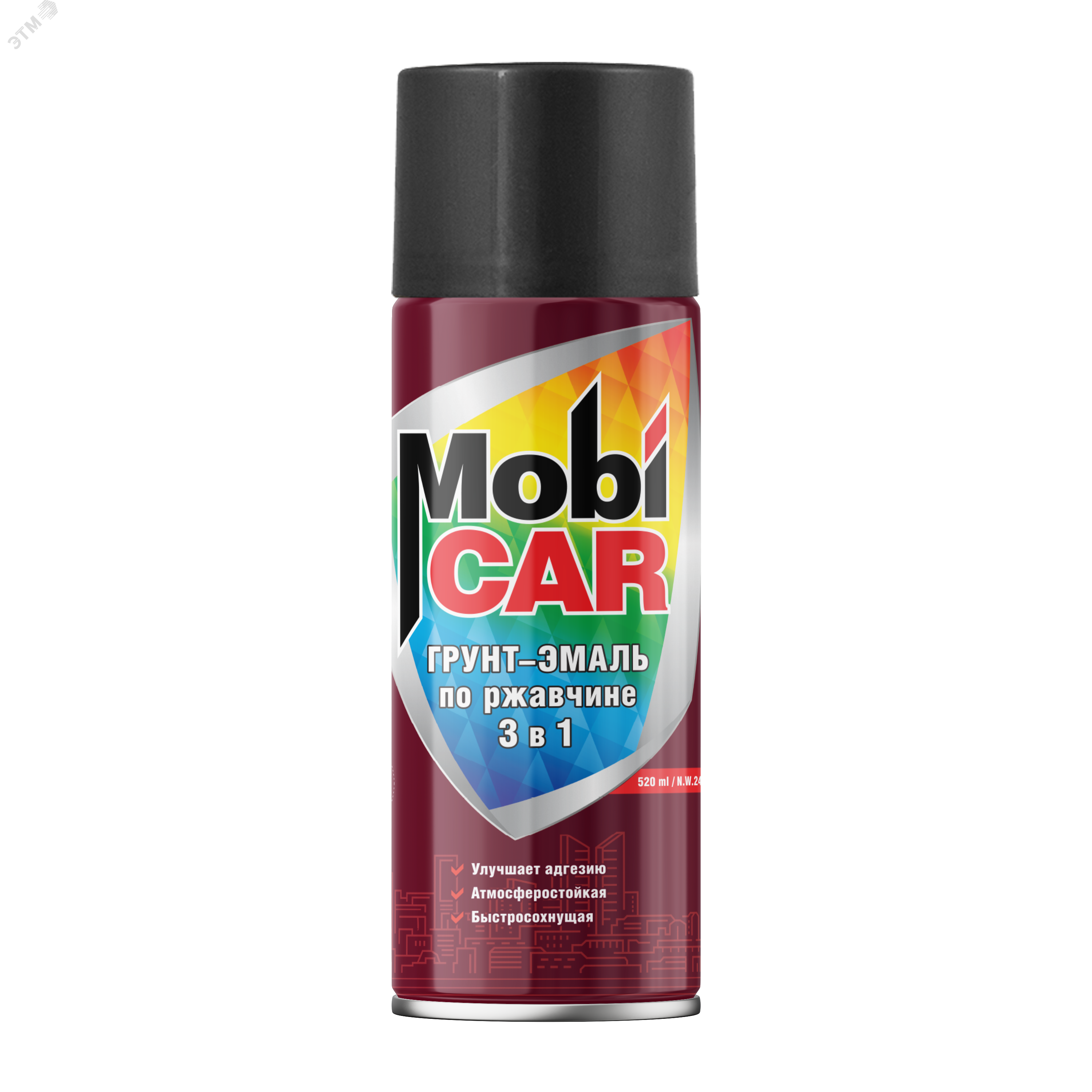 Изображение товара Грунт-эмаль по ржавчине аэрозоль 520 мл черный матовый MobiCar