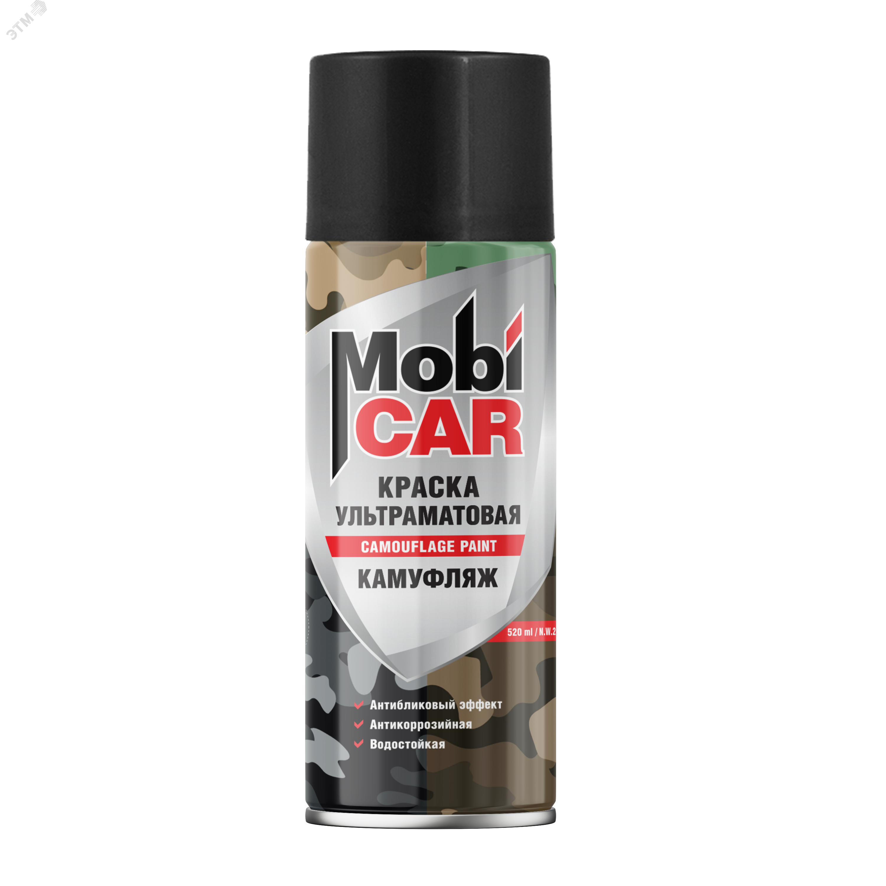 Изображение товара Краска аэрозольная камуфляжная MobiCAR 520 мл черный матовый