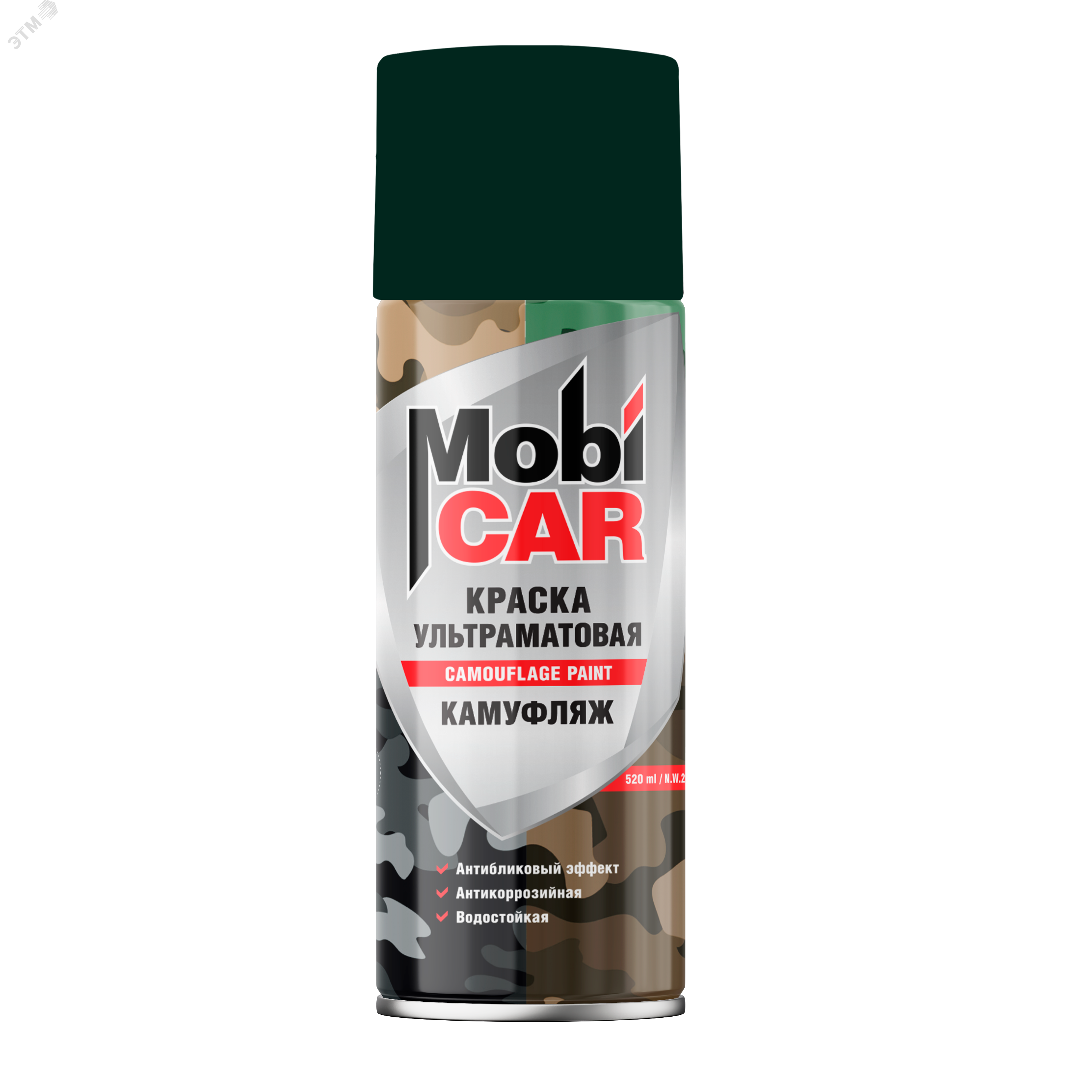 Изображение товара Краска аэрозольная камуфляжная MobiCAR 520 мл армейский зеленый матовая