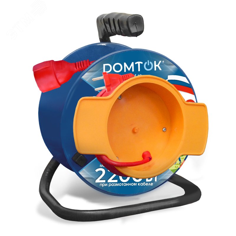 Изображение товара Удлинитель силовой на катушке DOMTOK 20 м 1 розетка 2,2 кВт без заземления