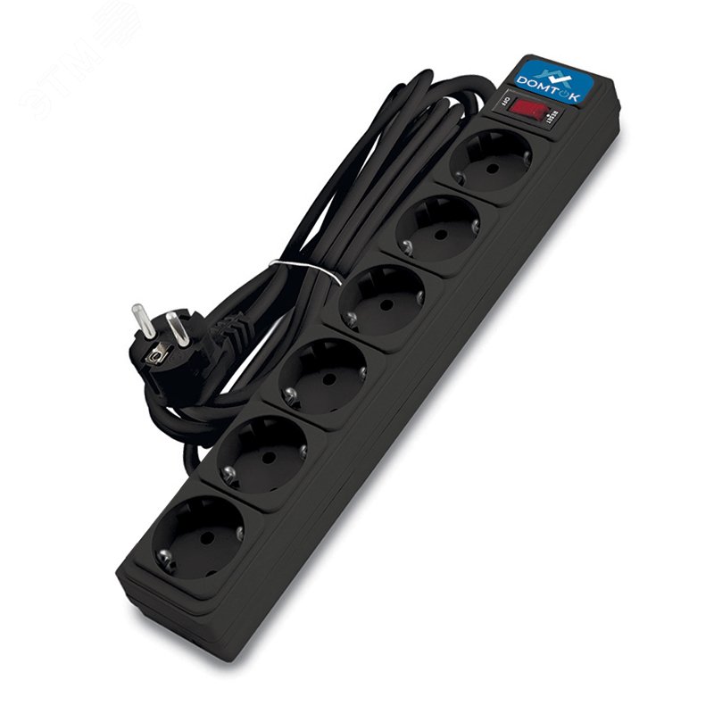 Изображение товара Фильтр-удлинитель 6 гнезд ПВС 3x1 10А 2,2кВт 5м с выключателем и заземлением DOMTOK