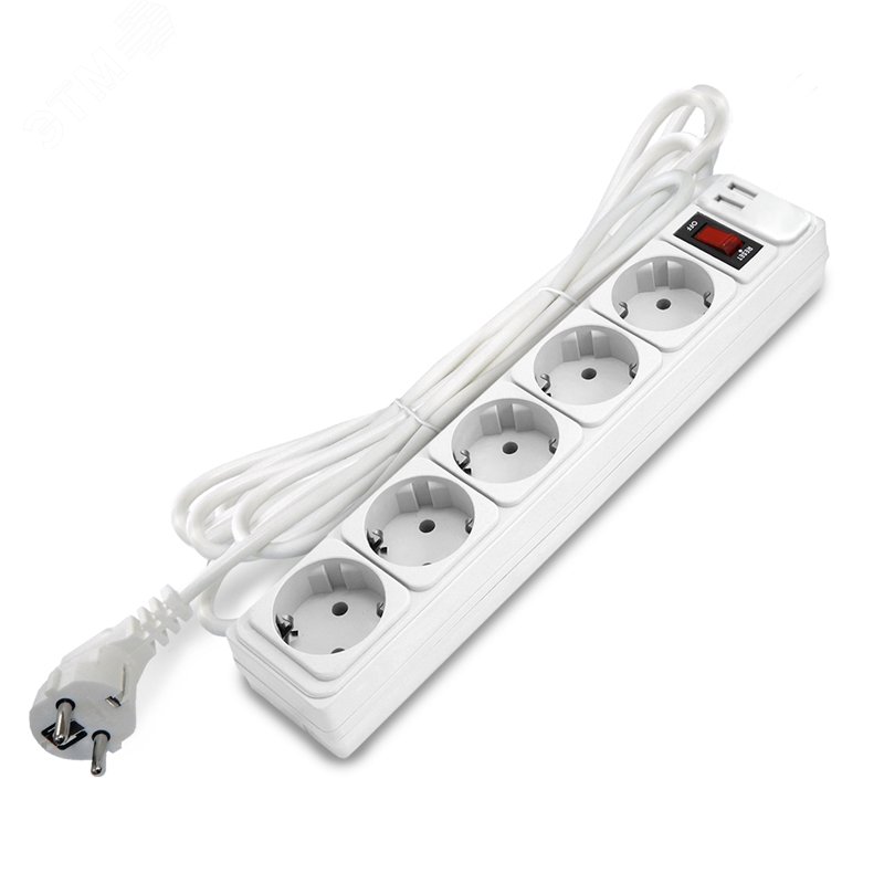 Изображение товара Фильтр-удлинитель с 5 гнездами и USB разъемами, 10А, 5 м, белый DOMTOK