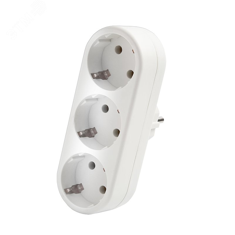 Изображение товара Разветвитель 3 гнезда плоский с заземлением 250В 3500Вт белый DOMTOK