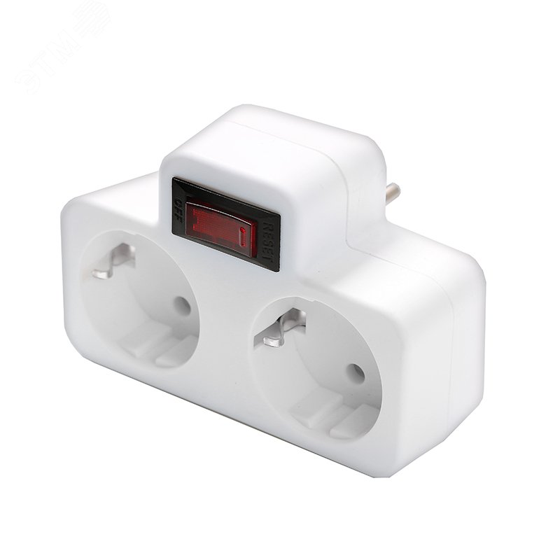 Изображение товара Разветвитель 2 гнезда с термовыключателем и заземлением белый DOMTOK