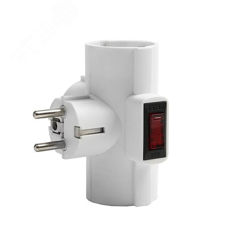 Изображение товара Разветвитель 3 гнезда Т-образный с термовыключателем, с заземлением, с защитными шторками, 250В 3500Вт белый DOMTOK (шт)