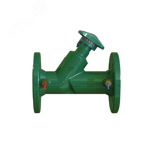 Изображение товара Клапан балансировочный статический фланцевый мод 1216 Н, корпус высокопрочный чугун EN-JS-1040, шток SS410, фланцы EN1092-2, PN 16, зеленого цвета Ral 6005, T раб = - 20 + 120 град, Ду 50 (шт)