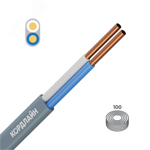 Изображение товара Кабель силовой КОРДЛАЙН ВВГ-Пнг(А)-LS 2x1,5ок(N)-0,66 100м ТРТС (м)