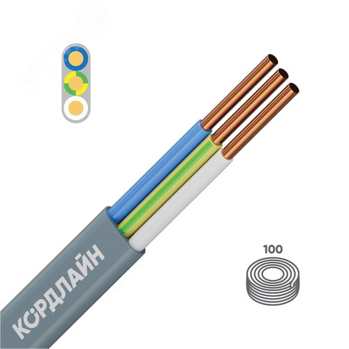 Изображение товара Кабель силовой КОРДЛАЙН ВВГ-Пнг(А)-LS 3x1,5ок(N,PE)-0,66 100м ТРТС (м)