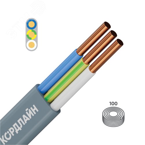 Изображение товара Кабель силовой КОРДЛАЙН ВВГ-Пнг(А)-LS 3x4ок(N,PE)-0,66 100м ТРТС (м)