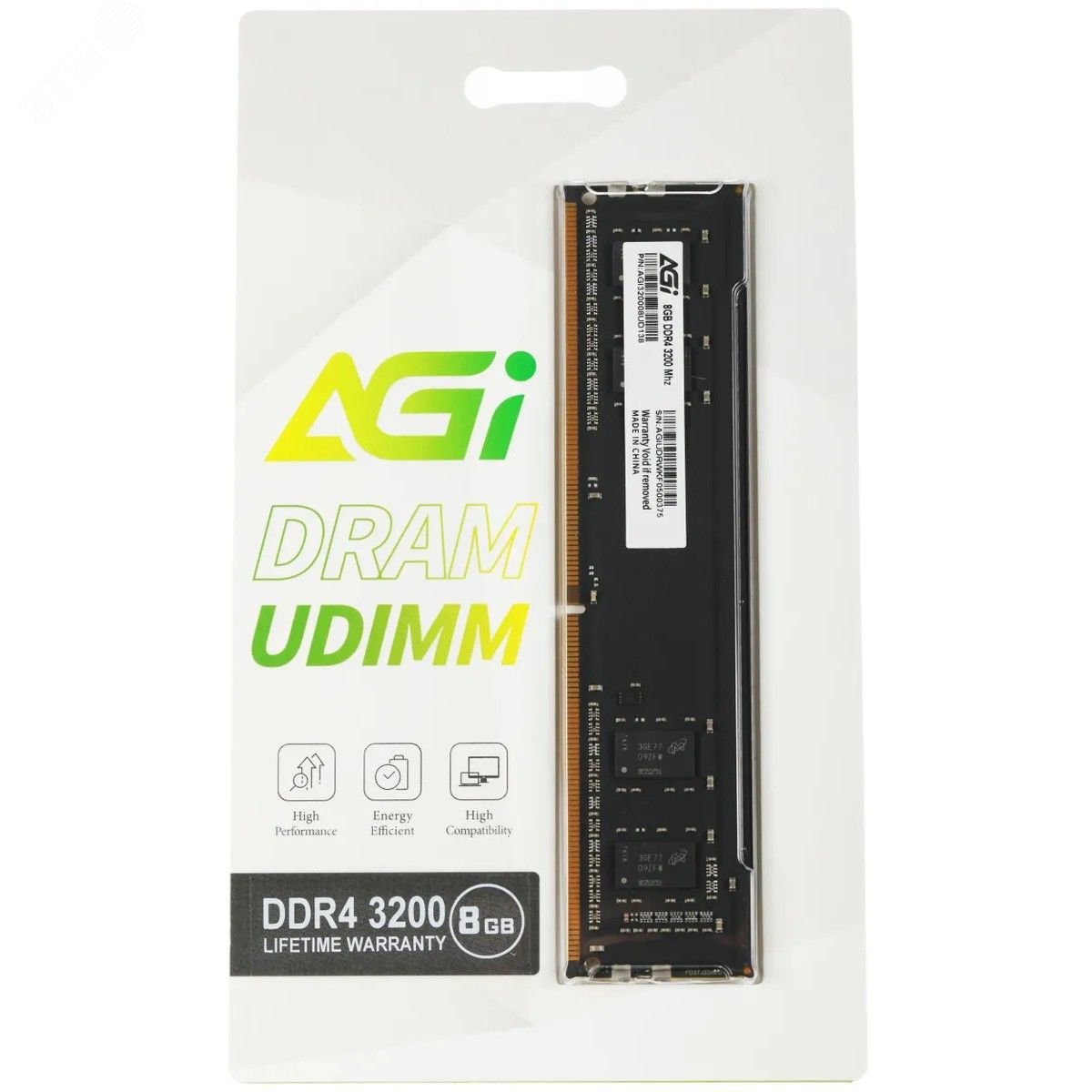 Изображение товара Модуль памяти AGI 8ГБ, DDR4, UDIMM, 3200 МГц, 25600 Мб/с (шт)