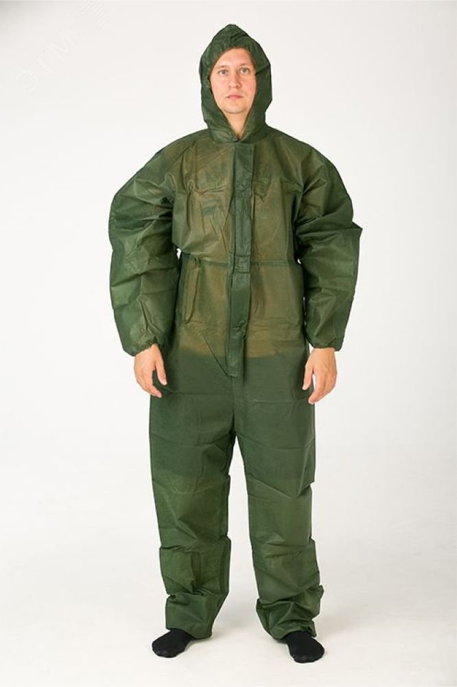 Изображение товара Комбинезон защитный многоразовый хаки 60 г/м2 с планкой р 4XL/180-188