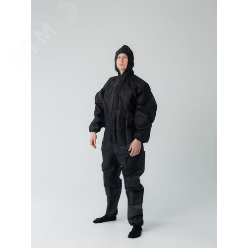 Изображение товара Комбинезон защитный многоразовый чёрный плотность 60 г/м2 с планкой с липучкой р. 3XL/170/176 (шт)