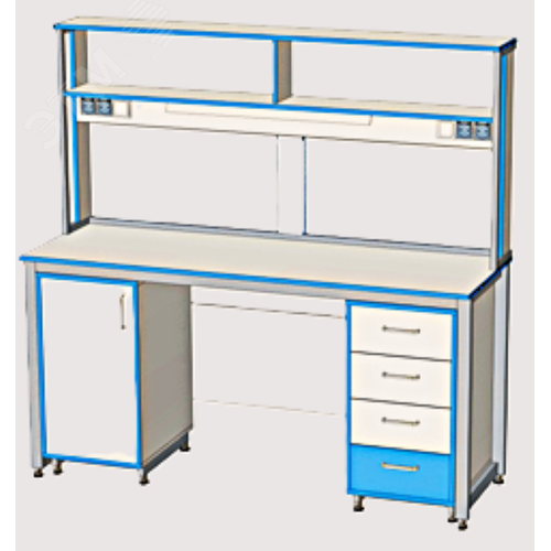 Изображение товара Стол лабораторный 1800х600х1750, рабочая поверхность ЛДСП 16 мм, надстройка 1800х250х850мм, 2 тумбы 420х500х831мм. (компл)