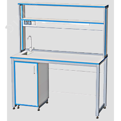 Изображение товара Стол лабораторный 1500х600х1750, рабочая поверхность HPL пластик 16 мм, надстройка 1500х250х850мм, тумба 420х500х831мм, раковина сливная с сифоном, гофрой и лабораторный смеситель. (компл)