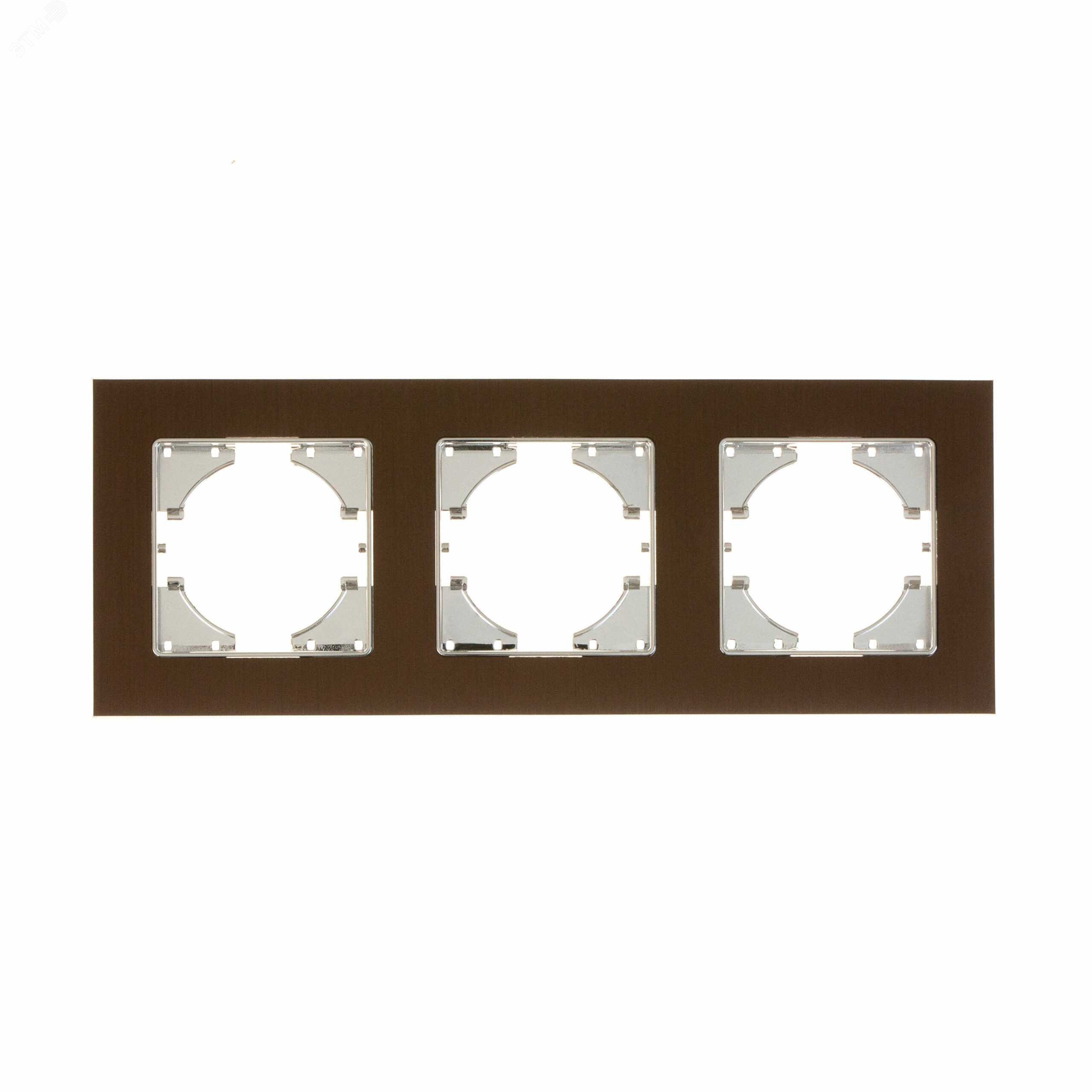 Изображение товара Рамка 3-местная Ugra алюминий коричневый для монтажа электроустановок