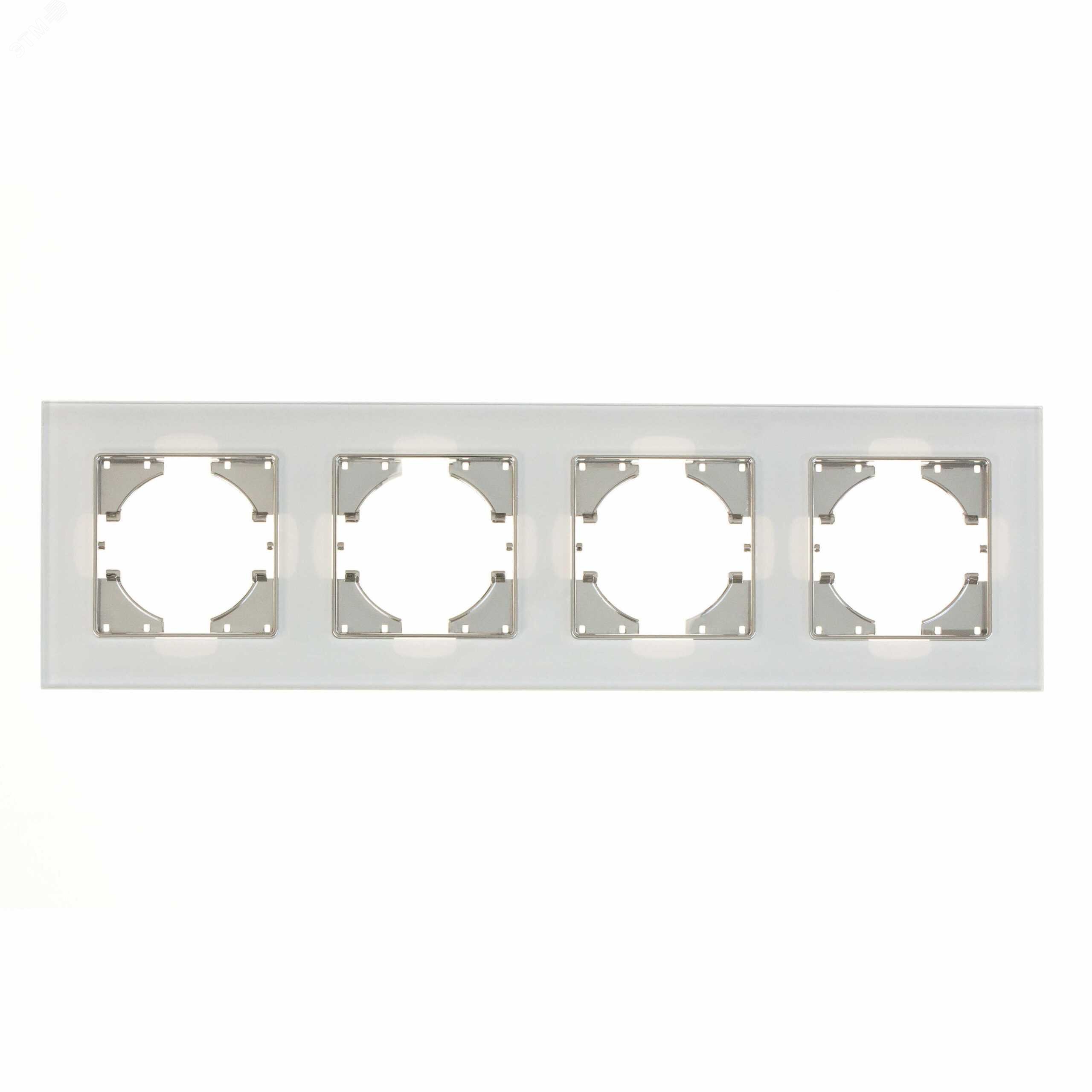 Изображение товара Рамка 4-местная Ugra из стекла белая горизонтальная совместимая серия UGRA