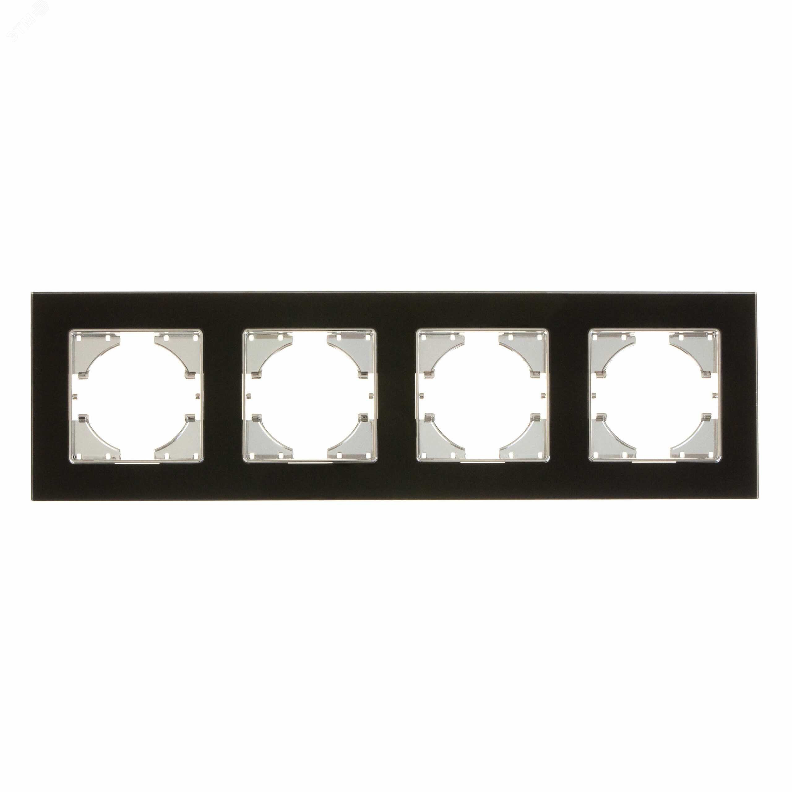 Изображение товара 4-местная рамка Ugra из закаленного стекла черная для электроприборов