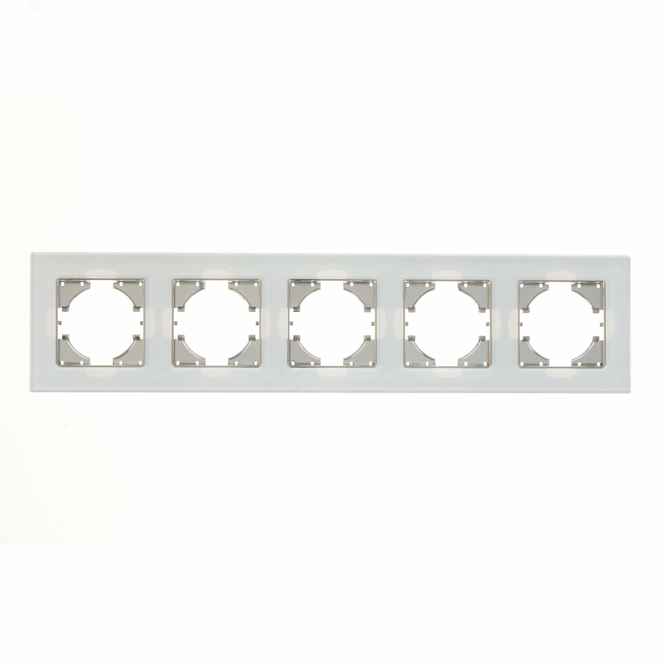 Изображение товара 5-местная рамка из закаленного стекла Ugra для электропроводки Белая