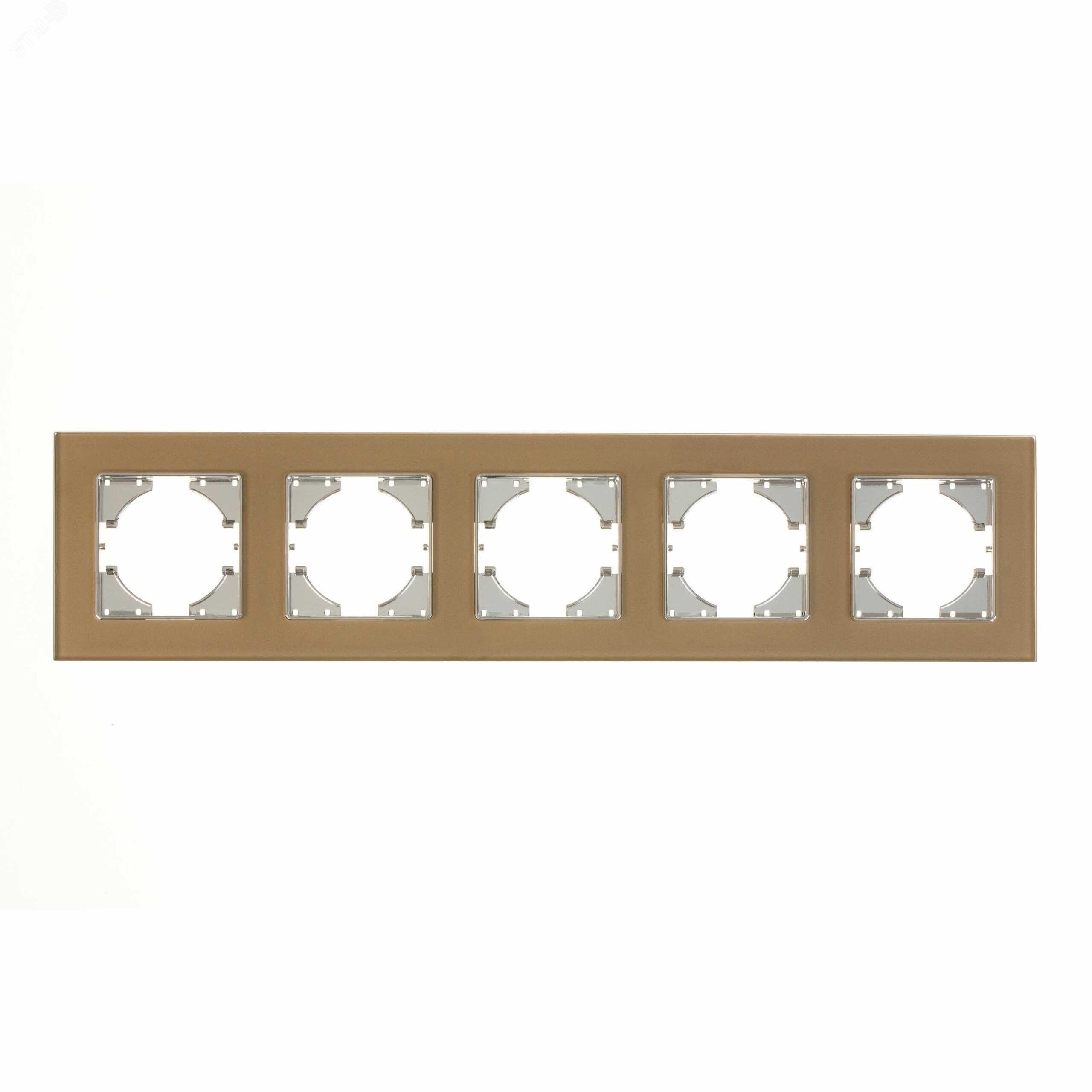 Изображение товара 5-местная рамка из закаленного стекла Ugra шампань для электропроводки