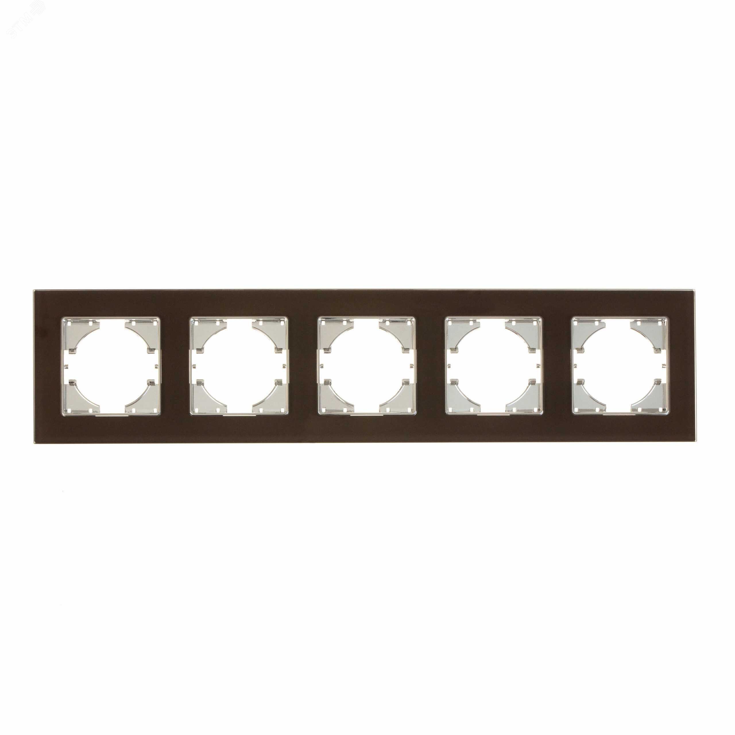 Изображение товара 5-местная рамка Ugra стекло коричневая для электромонтажа