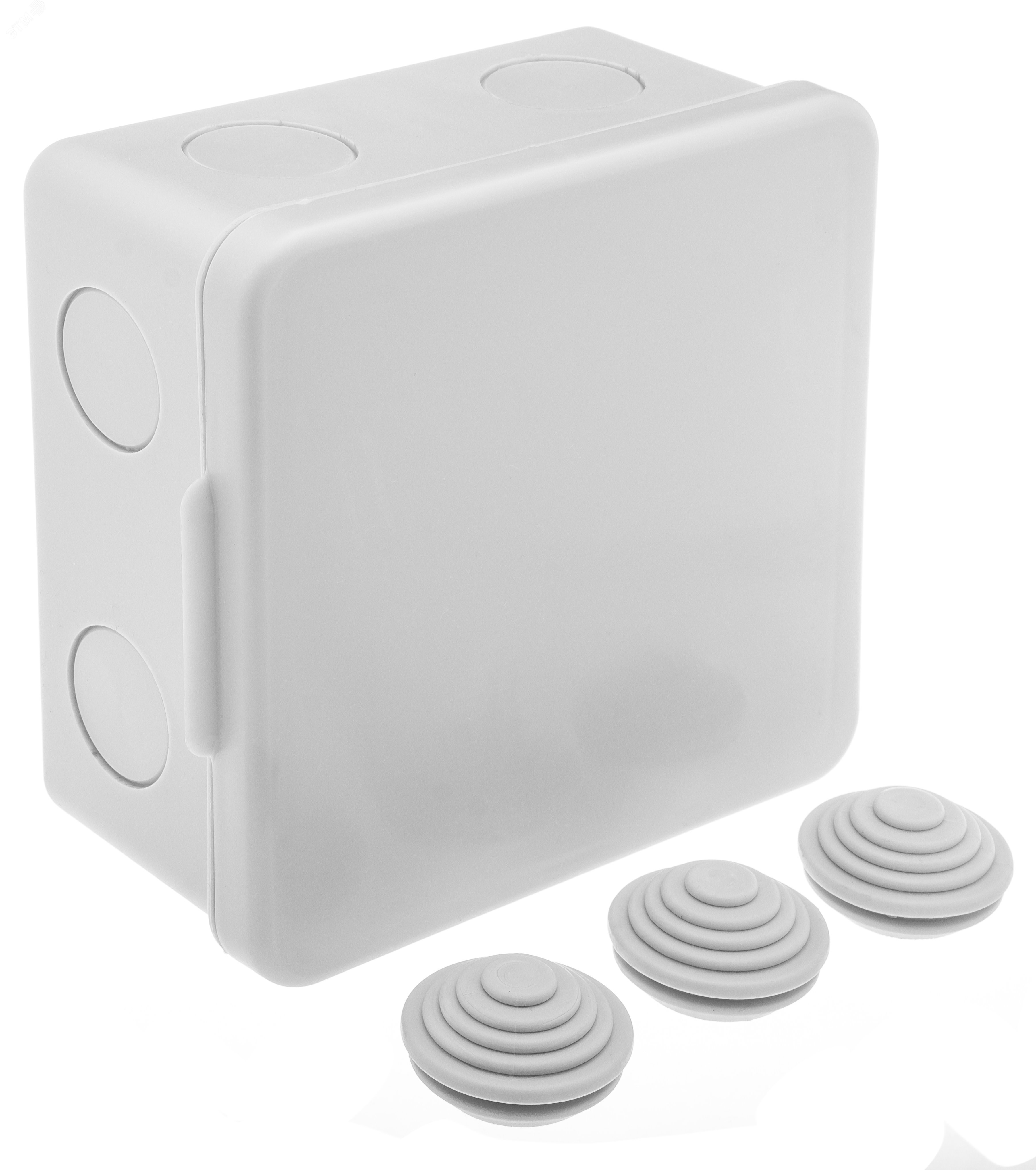 Изображение товара Коробка распределительная 100х100х55 без отверстий 3 муфты, IP54, открытой проводки, серый (шт)