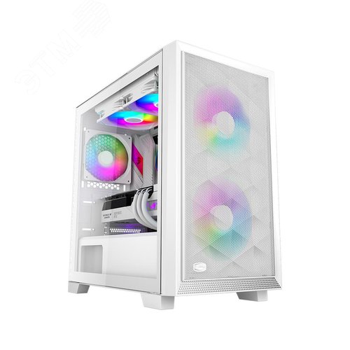 Изображение товара Корпус для ПК C3D310 ARGB, без БП, Mini-Tower, закалённое стекло + сетчатая панель, 2x120 мм ARGB, 2xUSB 3.0, mATX/mITX, белый (шт)