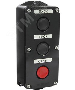 Пост управления ПКЕ 222-3 У2, 10А, 660В, 3 элемента, чёрный и красный цилиндр, накладной, IP54 ET519078 Электротехник