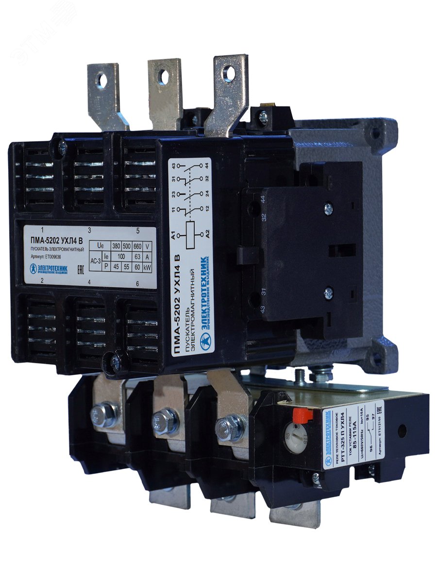 Изображение товара Электромагнитный пускатель ПМА-5202 УХЛ4 В 220В 100А для асинхронных двигателей