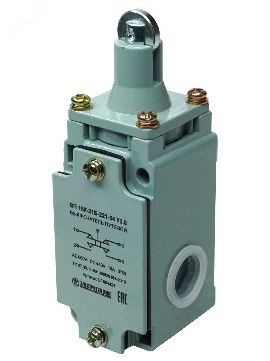Изображение товара Выключатель путевой ВП 15К-21Б-221-54 У2.8 с роликом, IP54