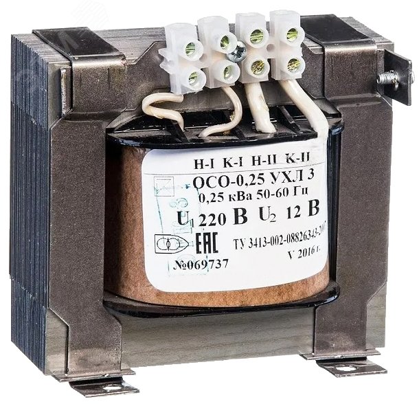Изображение товара Трансформатор ОСО-0,25 УХЛ3 220/12 IP00 от Электротехник