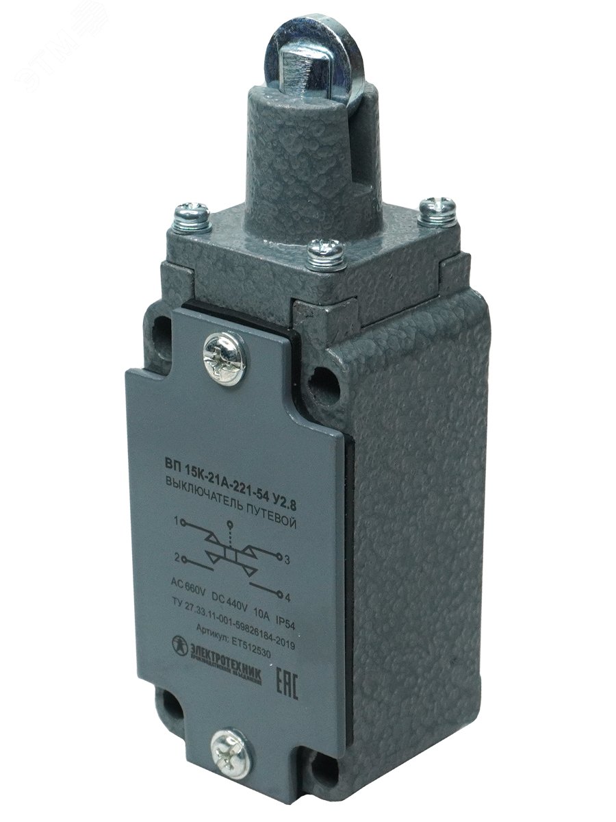 Изображение товара Выключатель путевой ВП15К-21А-221-54 У2.8 толкатель прямого действия IP54 (шт)