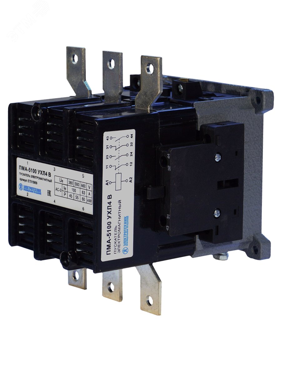 Изображение товара Пускатель электромагнитный ПМА-5100 УХЛ4 В 380В 100А для трехфазных электродвигателей