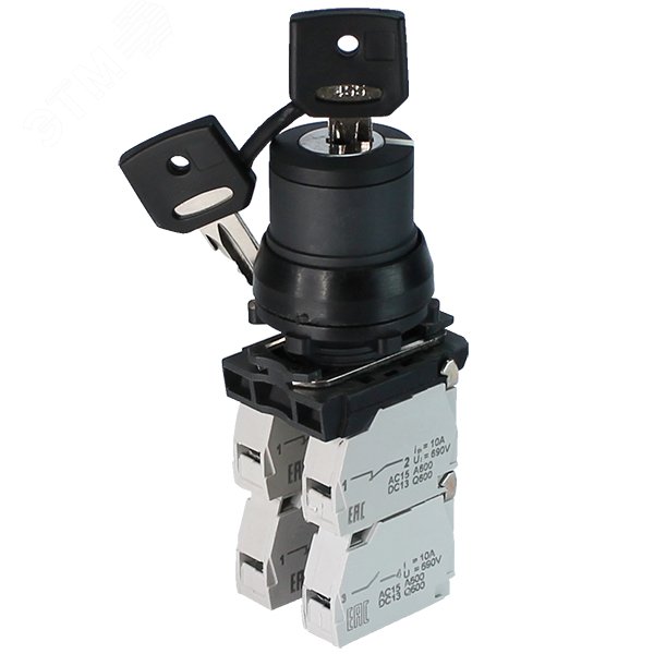 Изображение товара Переключатель управления ПЕ-172 исп.3м, 2з+2р, 10А, 660В, замок на 2 положения 0 +90° (ключ в положении включено не вынимается), IP40, (ЭТ) (шт)