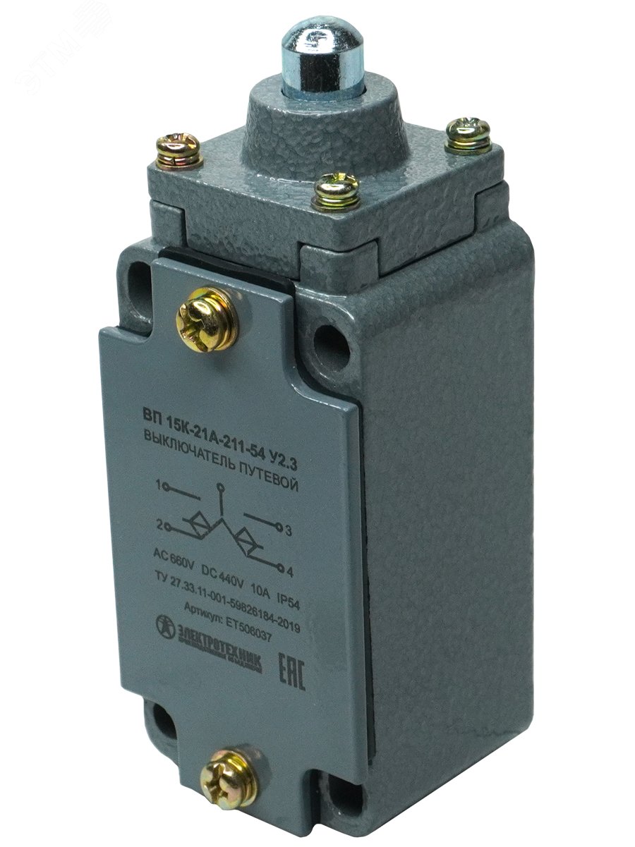 Изображение товара Выключатель путевой ВП 15К-21А-211-54 У2.3 полумгновенный IP54 Электротехник