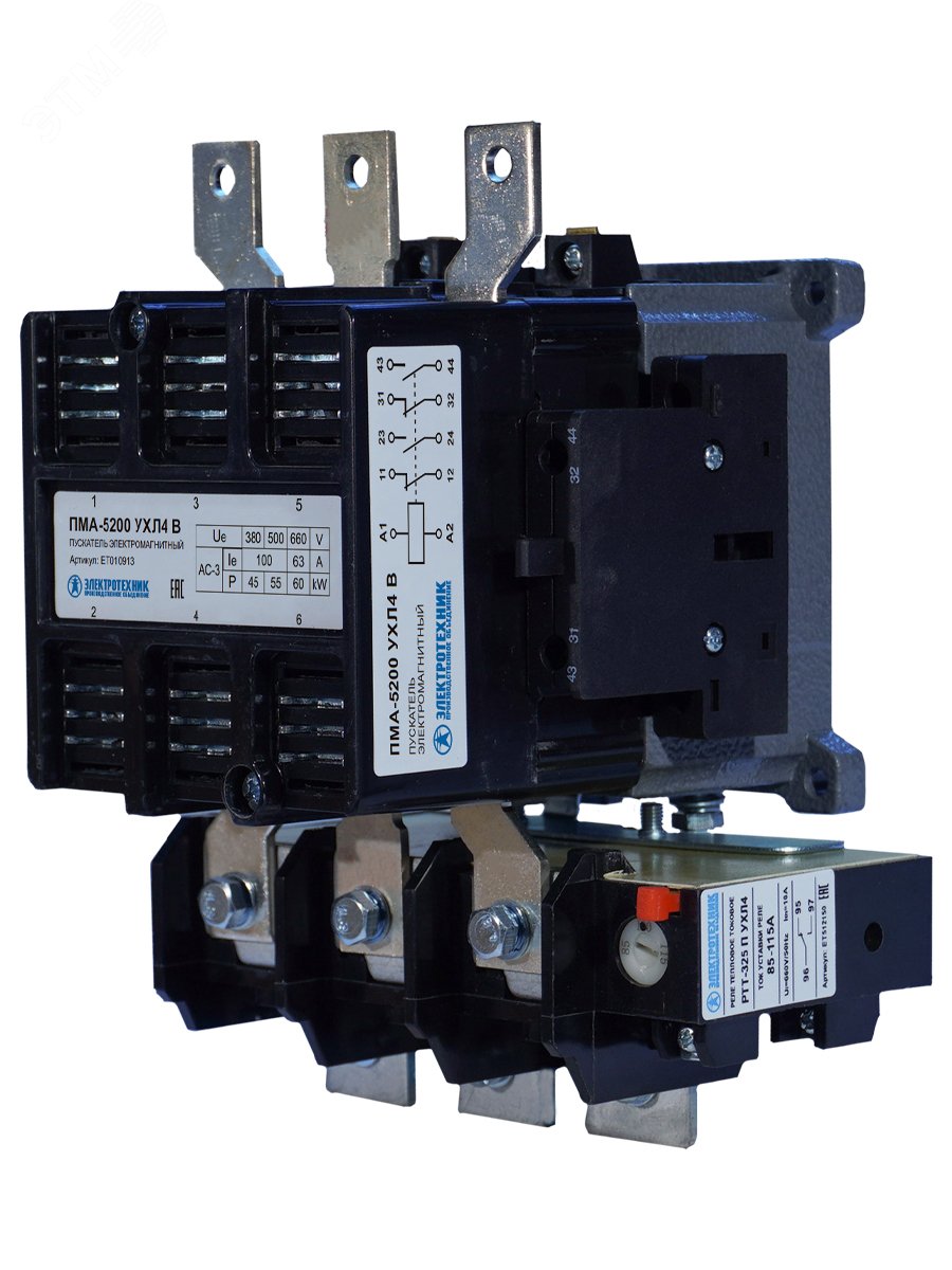 Изображение товара Пускатель электромагнитный ПМА-5200 УХЛ4 В 220В 100А для промышленного использования