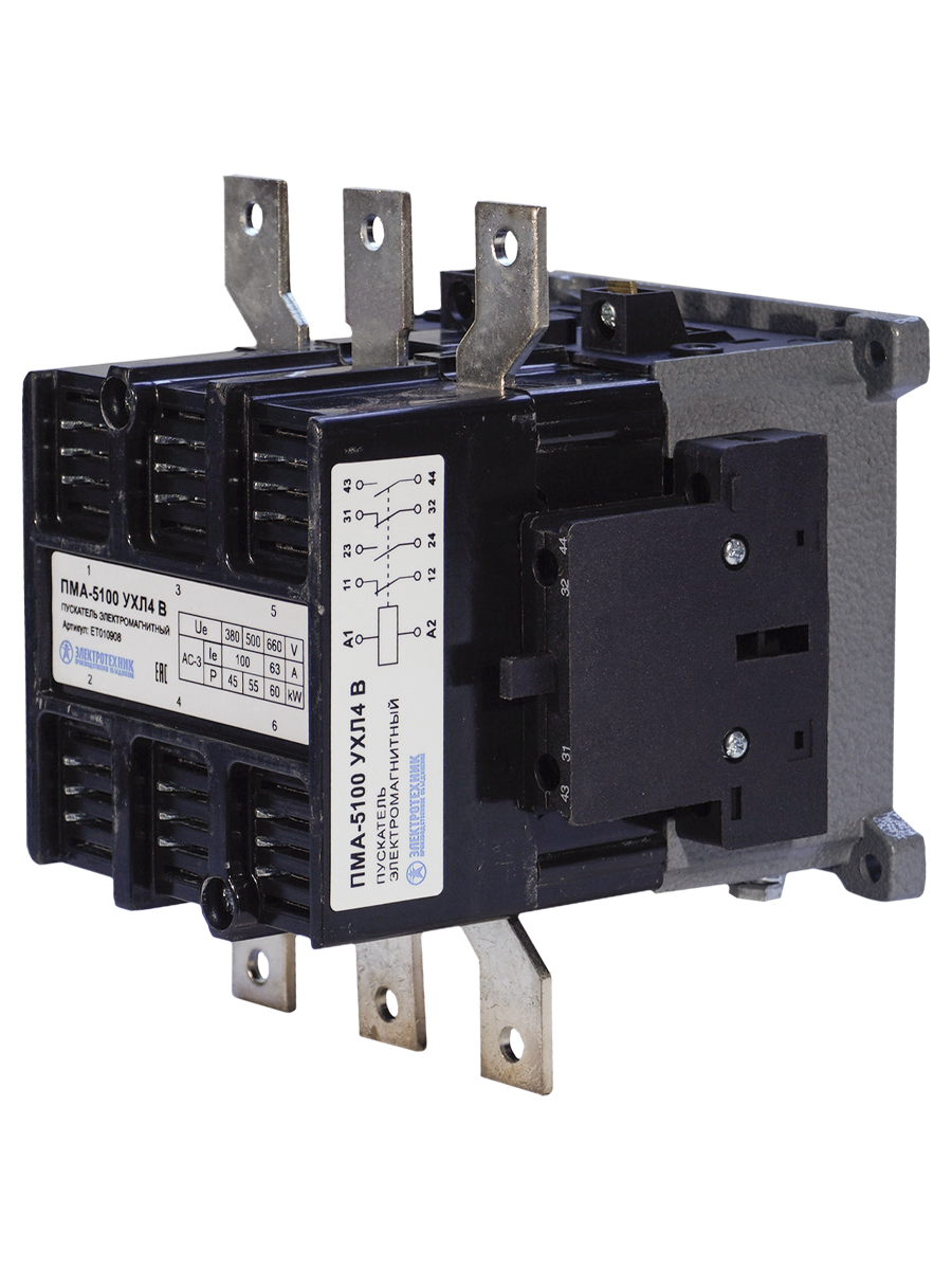 Пускатель электромагнитный ПМА-5100 УХЛ4 В, 220В, 2з+2р, 100А, нереверсивный, без реле, IP00