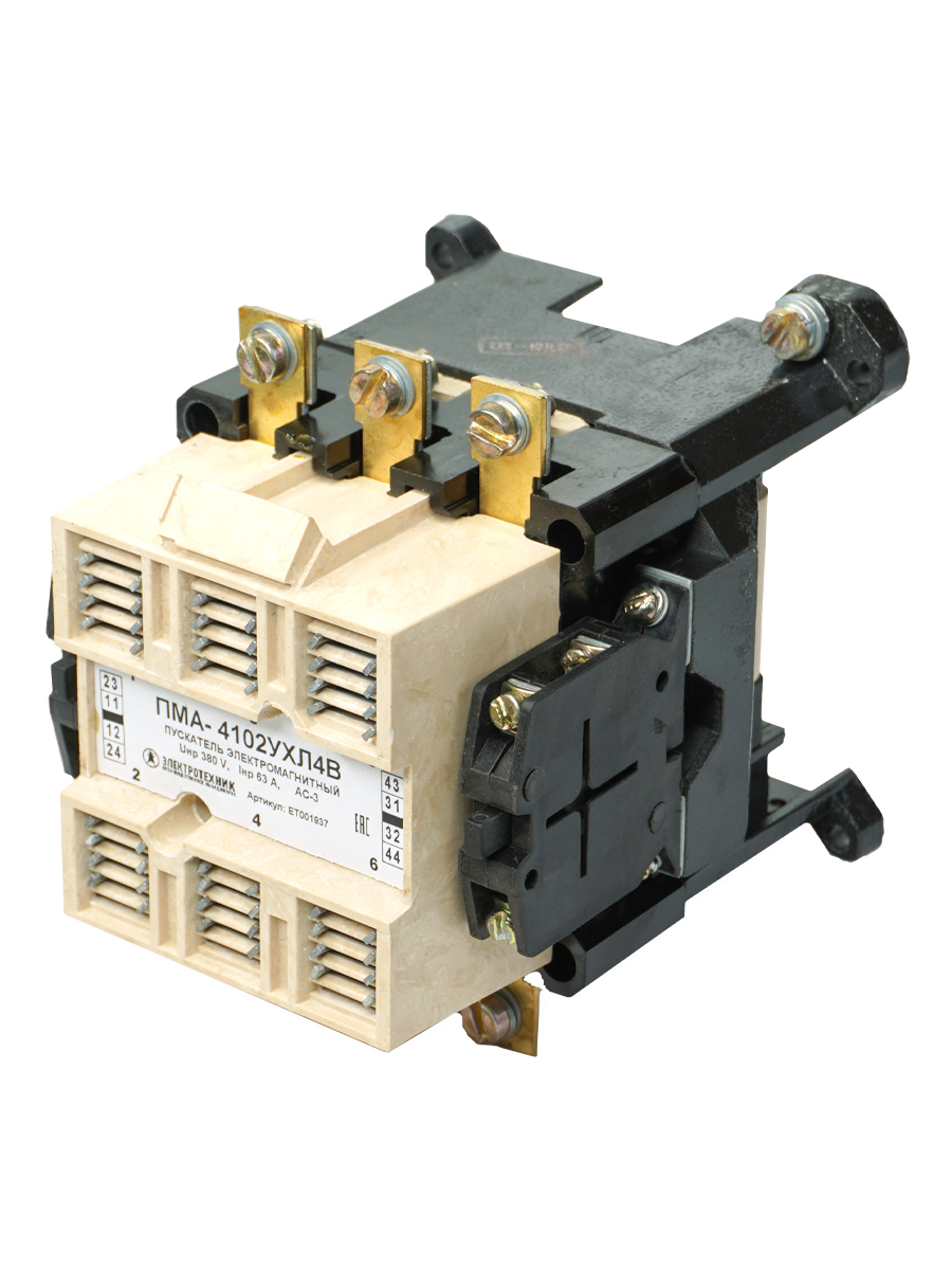 Пускатель электромагнитный ПМА-4102 УХЛ4 В, 220В, 2з+2р, 63А, нереверсивный, без реле, IP00