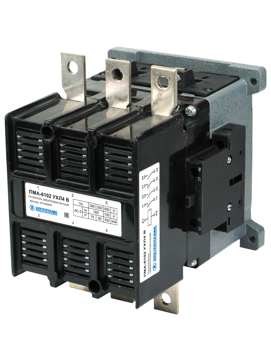 Пускатель электромагнитный ПМА-6102 УХЛ4 В, 380В, 2з+2р, 160А, нереверсивный, без реле, IP00