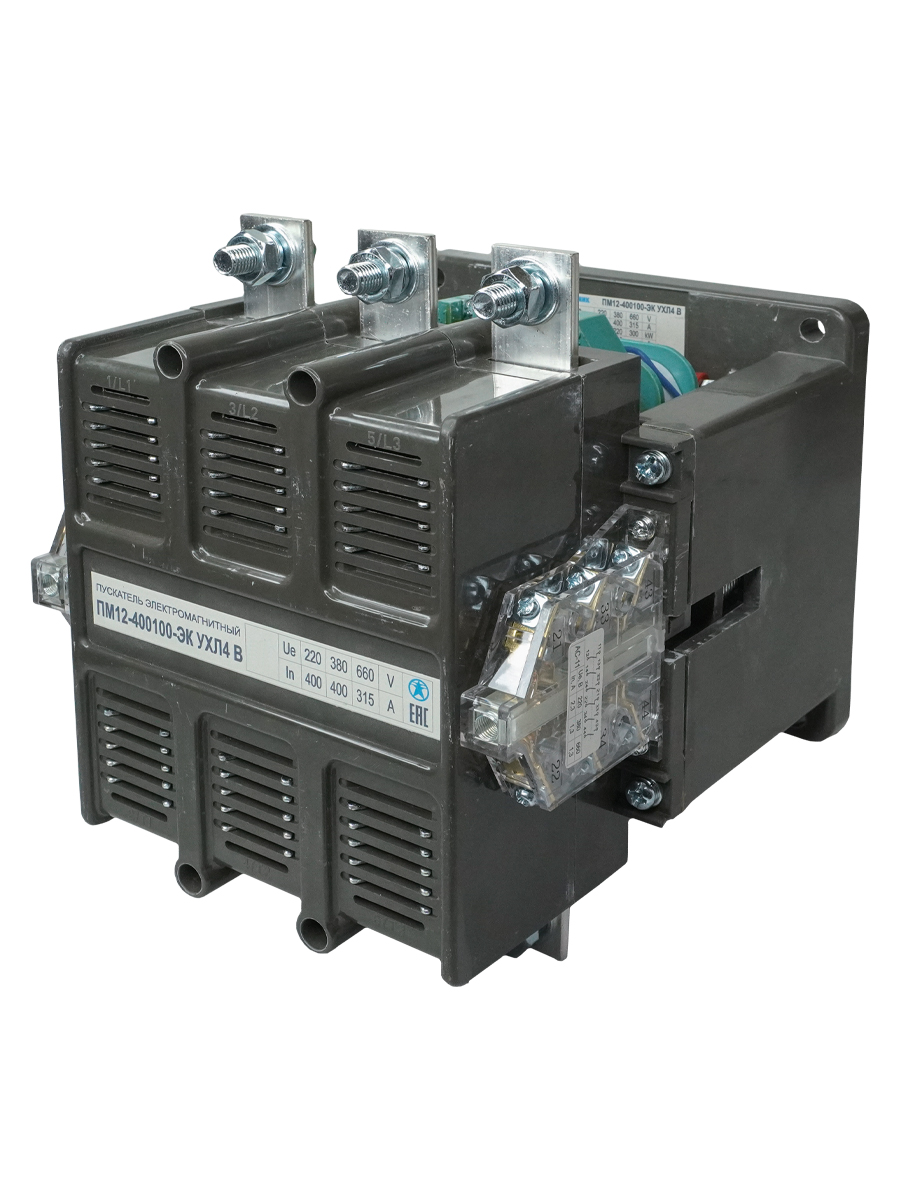 Пускатель электромагнитный ПМ12-400100-ЭК УХЛ4 В, 220В/50Гц, 4з+2р, 400А, нереверсивный, без реле, IP00