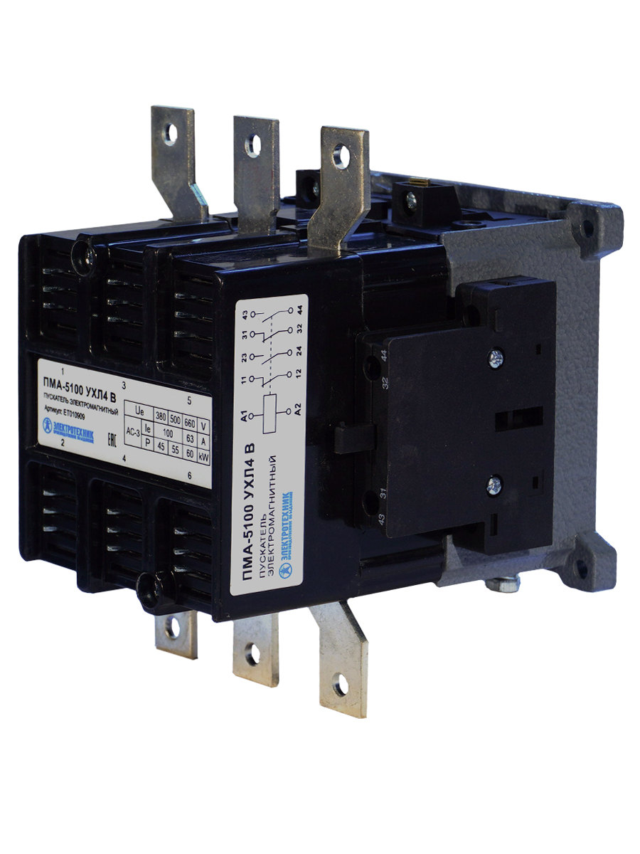 Пускатель электромагнитный ПМА-5100 УХЛ4 В, 380В, 2з+2р, 100А, нереверсивный, без реле, IP00