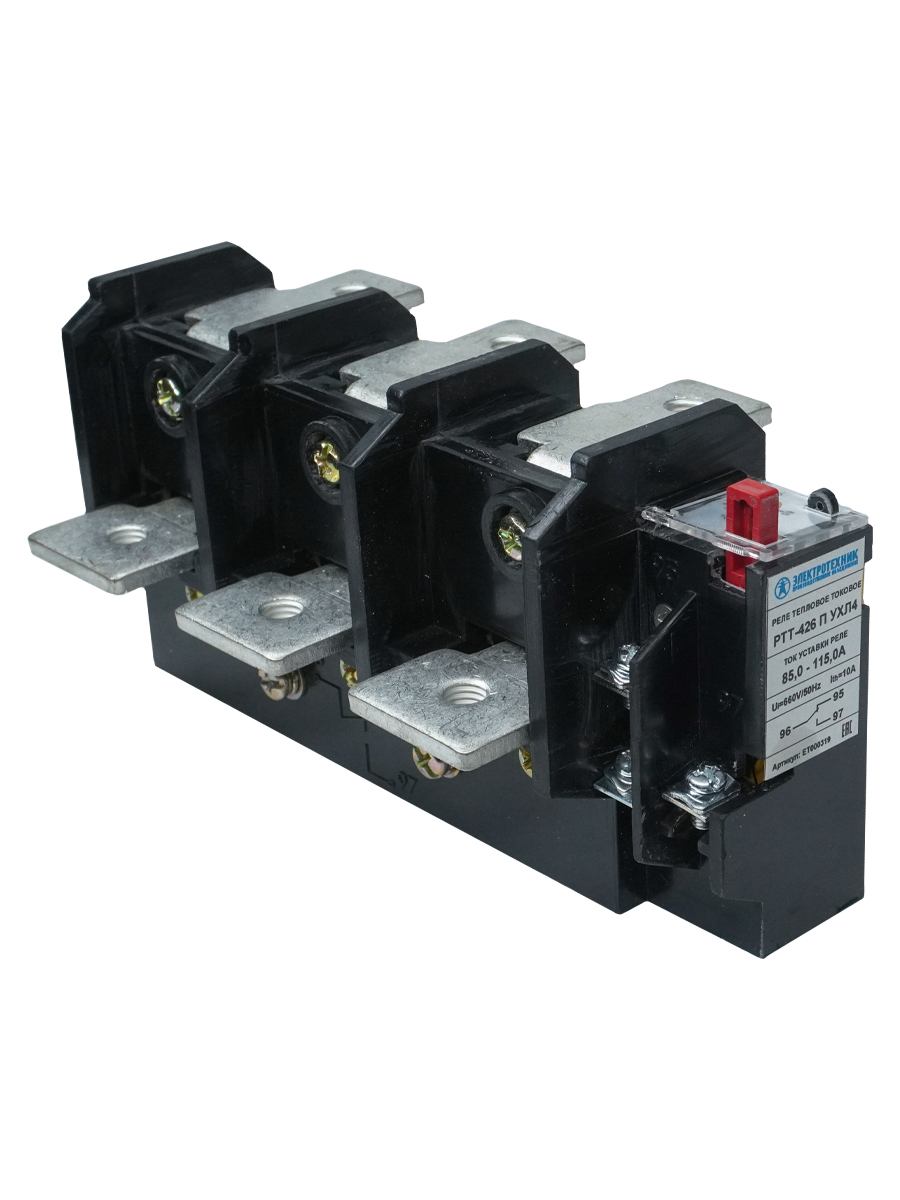 Реле электротепловое токовое РТТ-426 П УХЛ4, 100А, 85,0 - 115,0А, 660В/50Гц, 1з+1р, ручной возврат, IP00