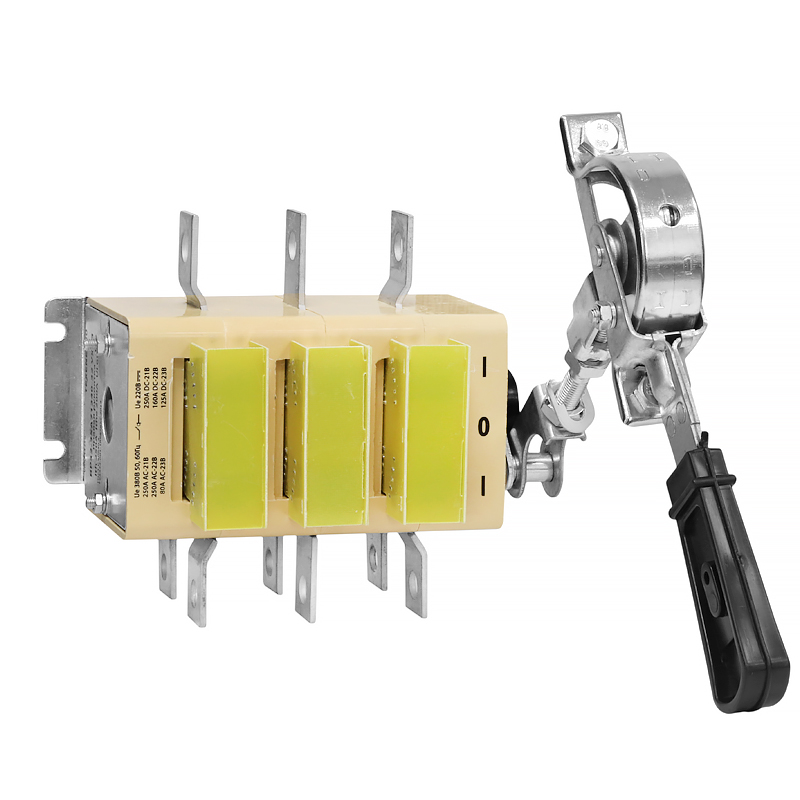 Рубильник ВР32-35В71250-32 УХЛ3 250А съемная боковая смещенная рукоятка 3-х полюсный на два направления с дугогасительными камерами IP32