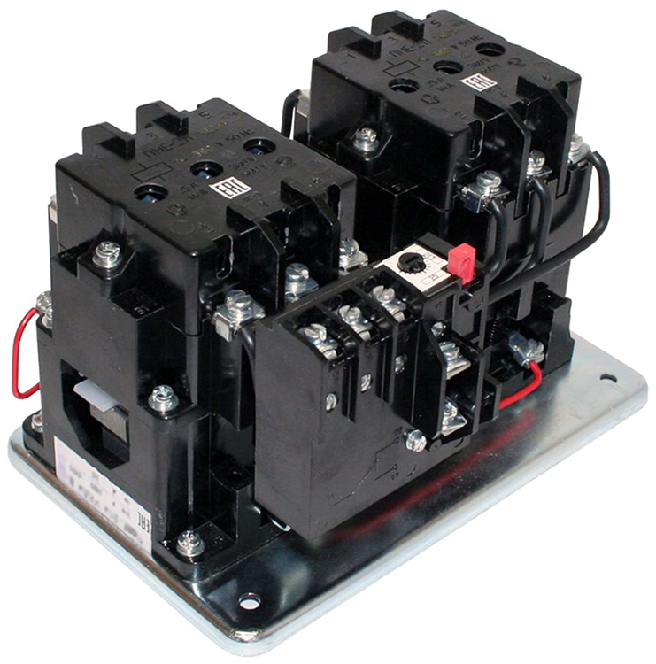 Пускатель электромагнитный ПМЕ-214 УХЛ4 В, 220В/50Гц, 4з+4р, 25А, реверсивный, с реле РТТ-141 21,3-25,0А, IP00